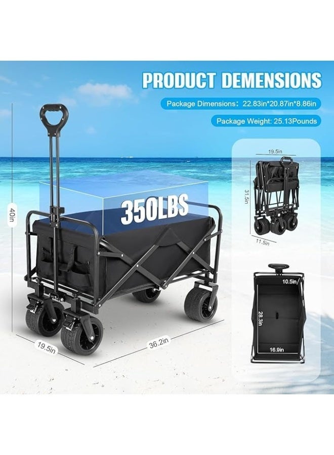 ZAICA Heavy Duty Shopping Trolley Folding Multi-Functional Portable Utility Wagon Beach Trolley with Storage Basket Outdoor Camping Garden Cart with Adjustable Handle (ALL TERRAIN WIDE WHEELS - BLACK) - Image 5